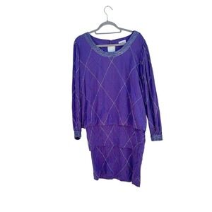 Vintage Neiman Marcus Beaded Purple Blouson Formal Dress, Knee Length, Sz S‎